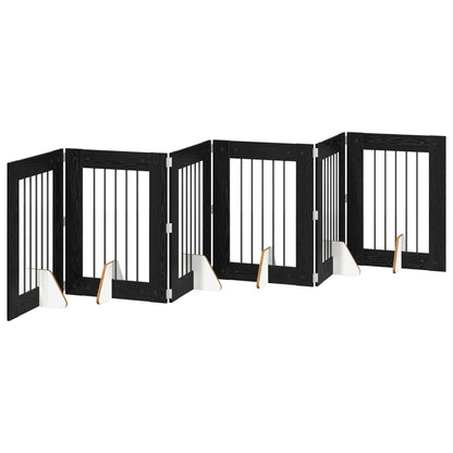 Foldable Dog Gate with Stands 6 pcs Black Oak 362 cm
