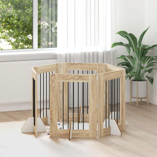 Foldable Dog Gate with Stands 6 pcs Sonoma Oak 362 cm