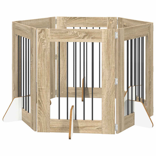 Foldable Dog Gate with Stands 6 pcs Sonoma Oak 362 cm