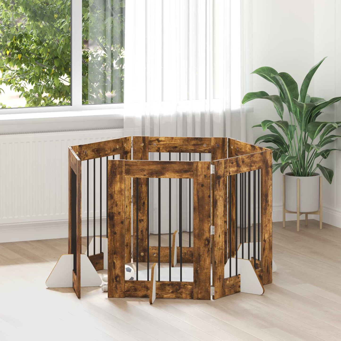 Dog Gate with Stands 6 pcs Smoked Oak 60 x 80 cm