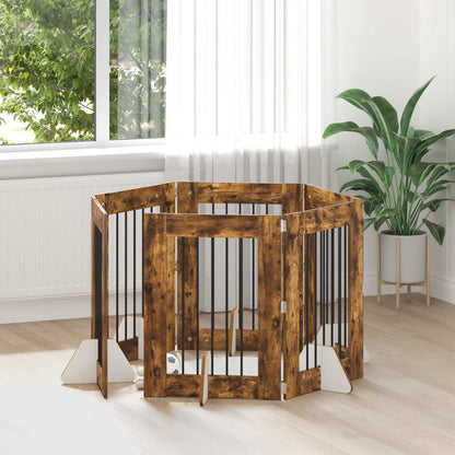 Dog Gate with Stands 6 pcs Smoked Oak 60 x 80 cm