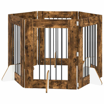 Dog Gate with Stands 6 pcs Smoked Oak 60 x 80 cm