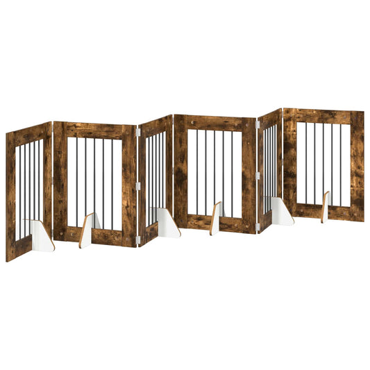 Foldable Dog Gate with Stands 6 pcs Smoked Oak 362 cm