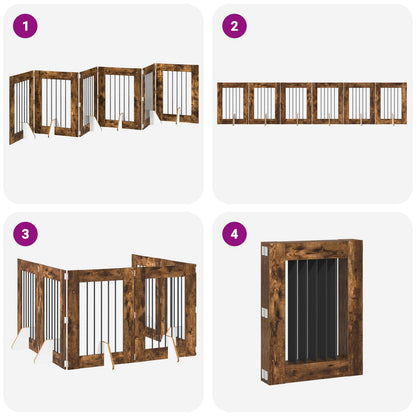 Foldable Dog Gate with Stands 6 pcs Smoked Oak 362 cm