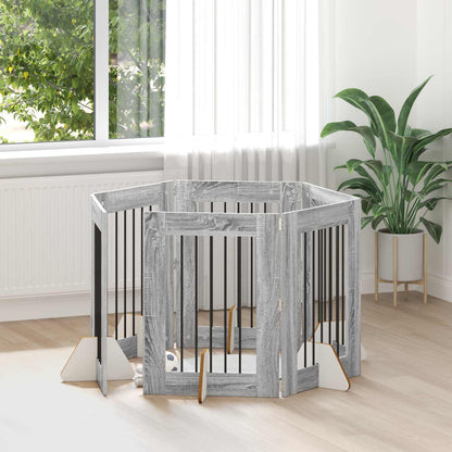 Dog Gate with Stands 6 pcs Grey Sonoma 60 x 80 cm