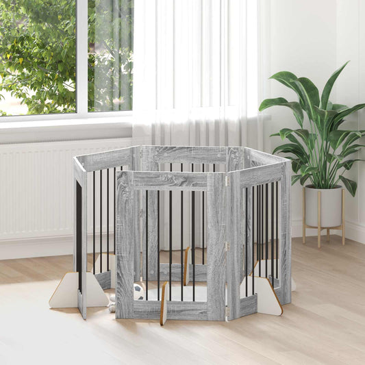 Foldable Dog Gate with Stands 6 pcs Grey Sonoma 362 cm