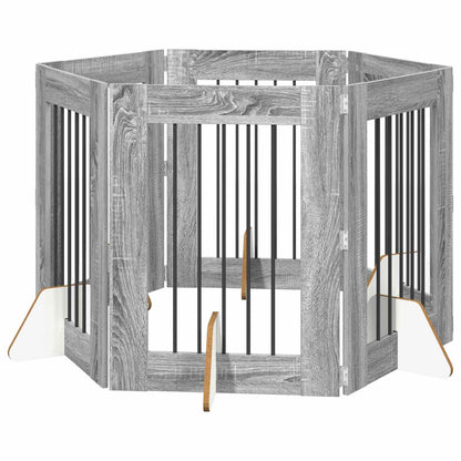 Dog Gate with Stands 6 pcs Grey Sonoma 60 x 80 cm