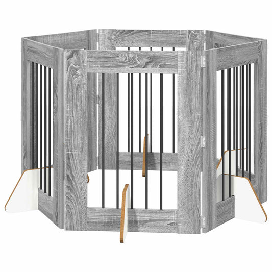 Foldable Dog Gate with Stands 6 pcs Grey Sonoma 362 cm