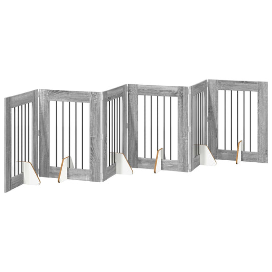 Foldable Dog Gate with Stands 6 pcs Grey Sonoma 362 cm