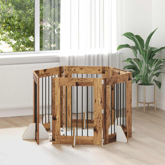 Foldable Dog Gate with Stands 6 pcs Old Wood 362 cm
