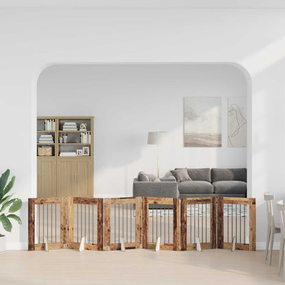 Dog Gate with Stands 6 pcs Old Wood 60 x 80 cm Engineered Wood