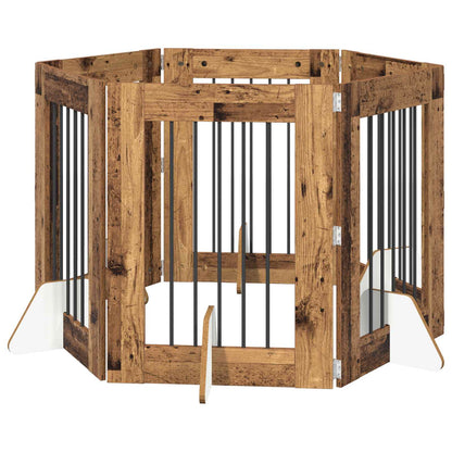 Dog Gate with Stands 6 pcs Old Wood 60 x 80 cm Engineered Wood