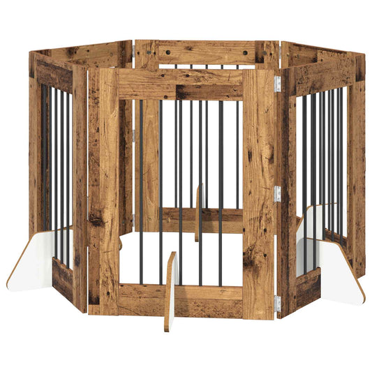 Foldable Dog Gate with Stands 6 pcs Old Wood 362 cm