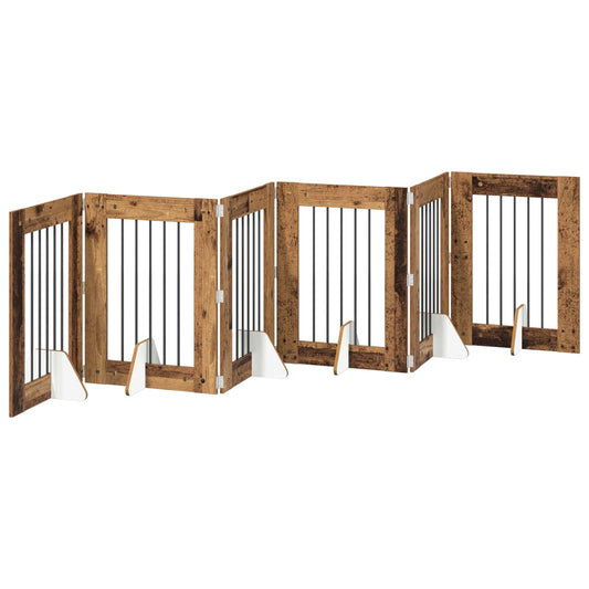Foldable Dog Gate with Stands 6 pcs Old Wood 362 cm