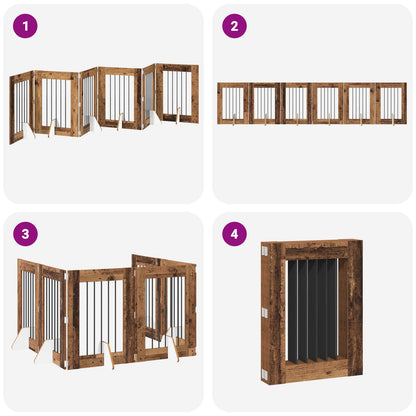 Foldable Dog Gate with Stands 6 pcs Old Wood 362 cm
