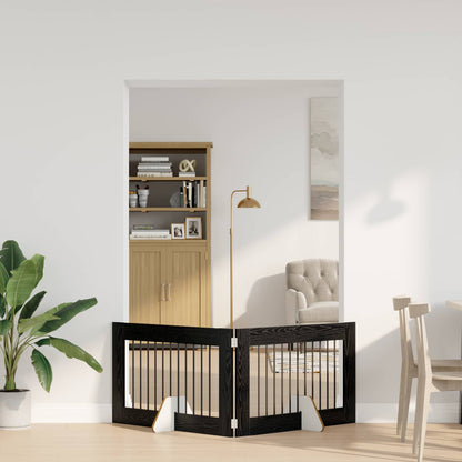 Foldable Dog Gate with Stands 2 pcs Black Oak 200.5 cm