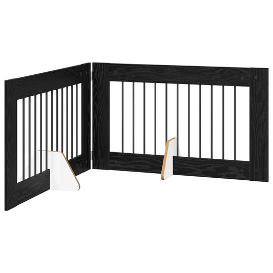 Foldable Dog Gate with Stands 2 pcs Black Oak 200.5 cm