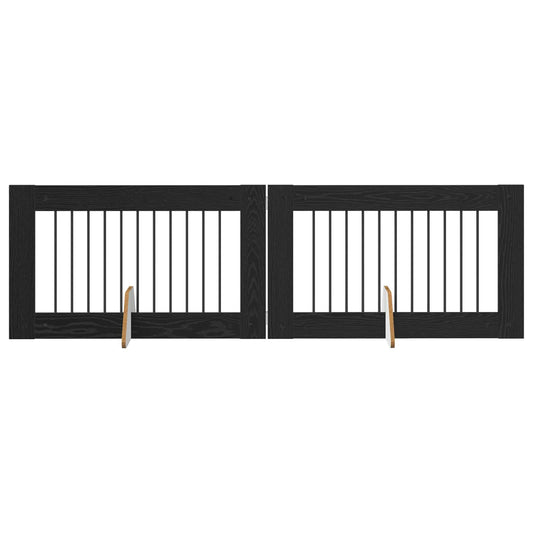 Foldable Dog Gate with Stands 2 pcs Black Oak 200.5 cm
