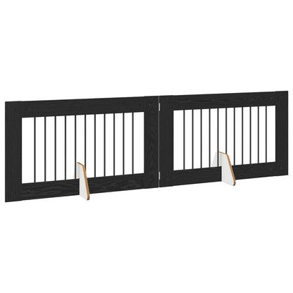Foldable Dog Gate with Stands 2 pcs Black Oak 200.5 cm