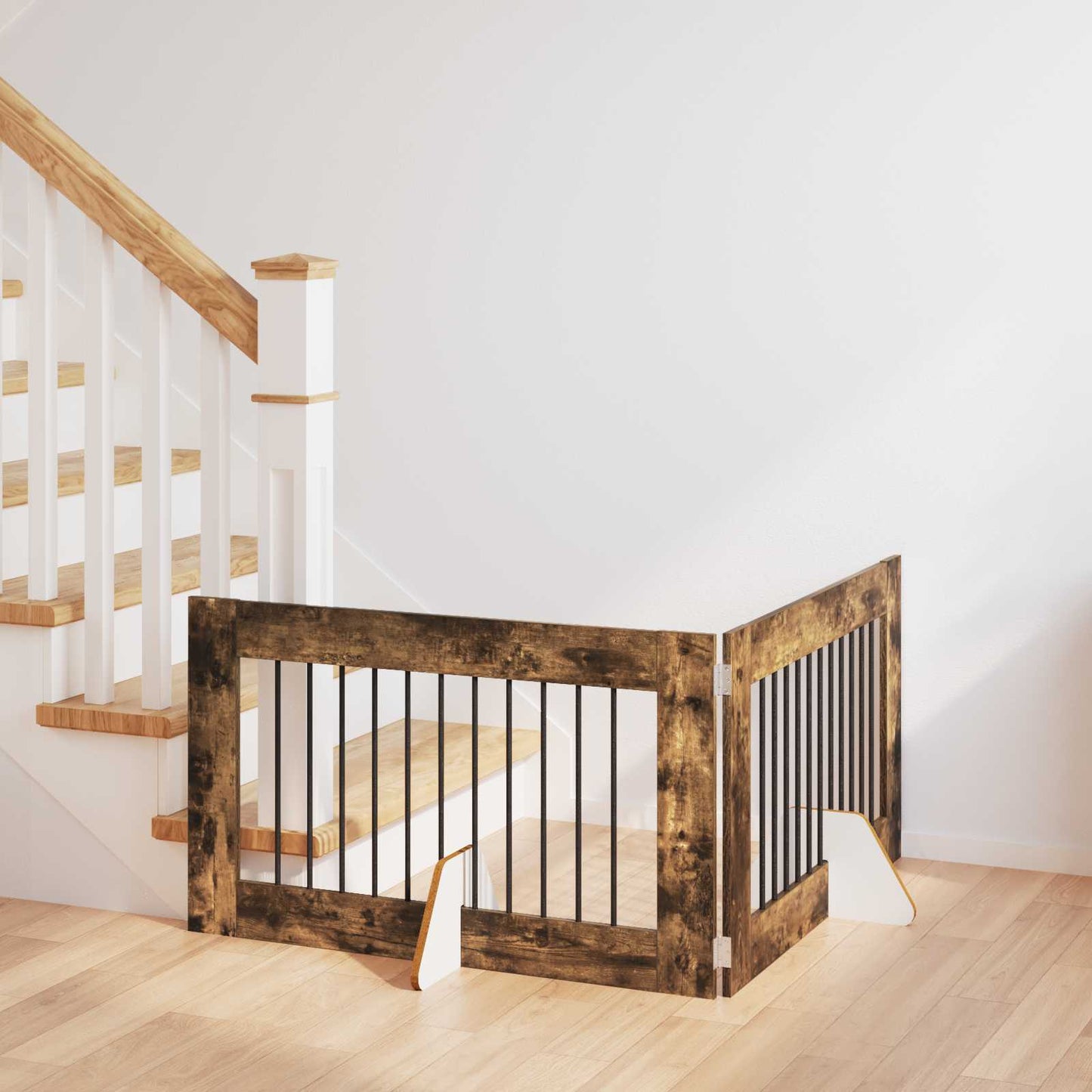 Dog Gate with Stands 2 pcs Smoked Oak 100 x 60 cm