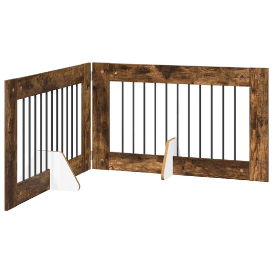 Foldable Dog Gate with Stands 2 pcs Smoked Oak 200.5 cm