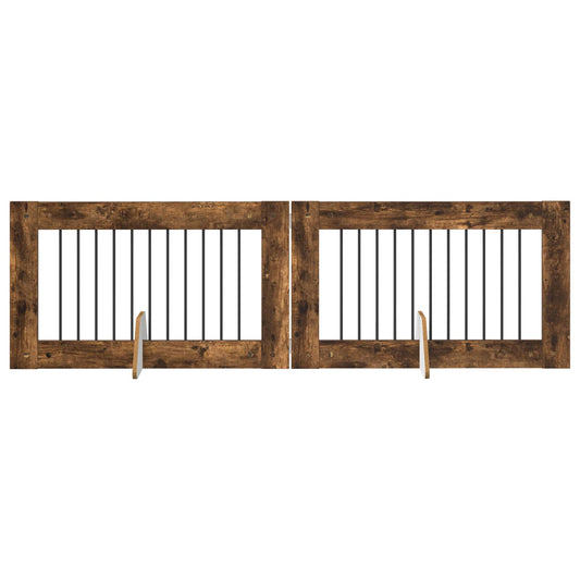 Foldable Dog Gate with Stands 2 pcs Smoked Oak 200.5 cm