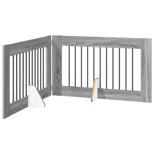 Foldable Dog Gate with Stands 2 pcs Grey Sonoma 200.5 cm