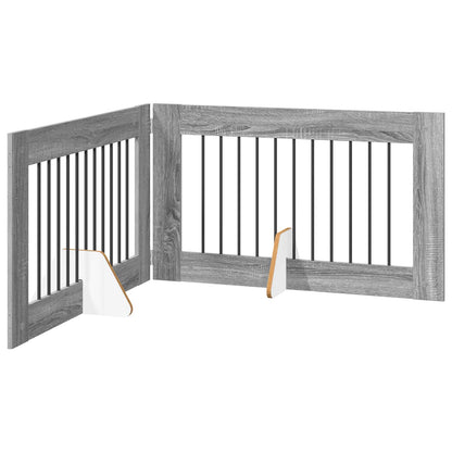 Foldable Dog Gate with Stands 2 pcs Grey Sonoma 200.5 cm
