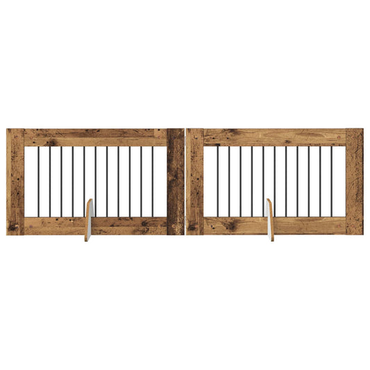 Foldable Dog Gate with Stands 2 pcs Old Wood 200.5 cm