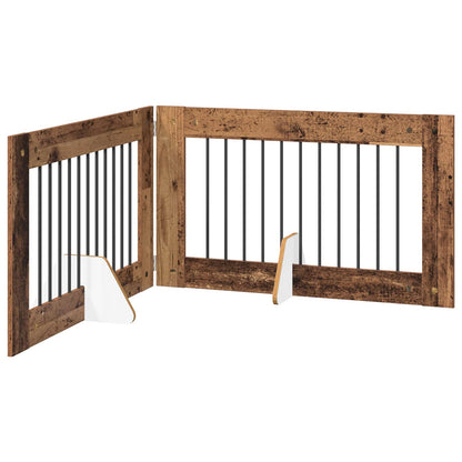Foldable Dog Gate with Stands 2 pcs Old Wood 200.5 cm