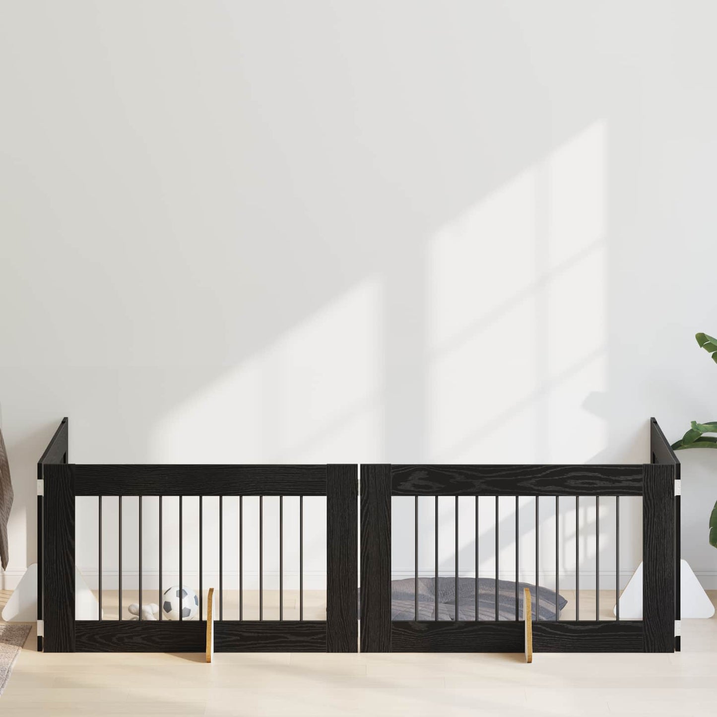 Dog Gate with Stands 4 pcs Black Oak 100 x 60 cm
