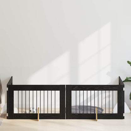 Dog Gate with Stands 4 pcs Black Oak 100 x 60 cm
