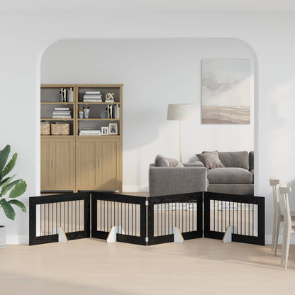 Foldable Dog Gate with Stands 4 pcs Black Oak 401 cm
