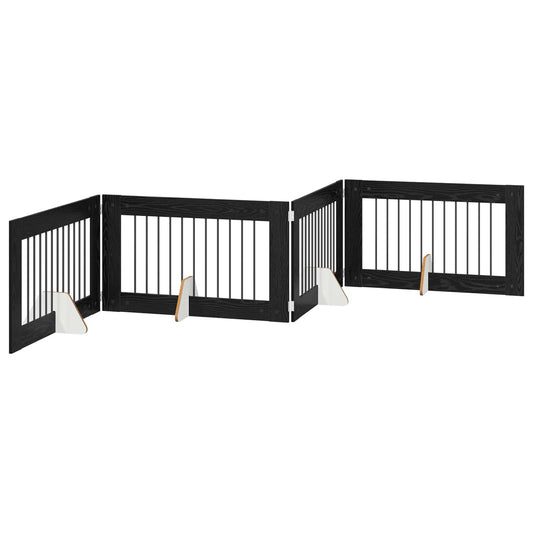 Foldable Dog Gate with Stands 4 pcs Black Oak 401 cm