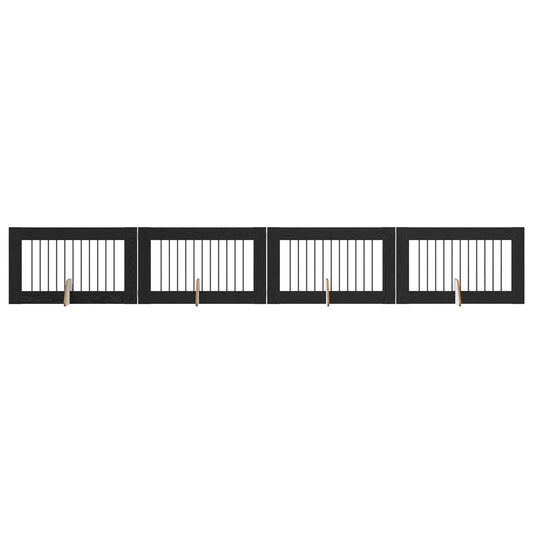 Foldable Dog Gate with Stands 4 pcs Black Oak 401 cm