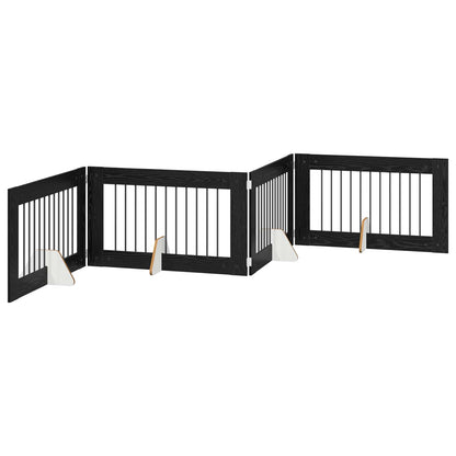 Foldable Dog Gate with Stands 4 pcs Black Oak 401 cm