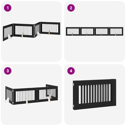 Foldable Dog Gate with Stands 4 pcs Black Oak 401 cm