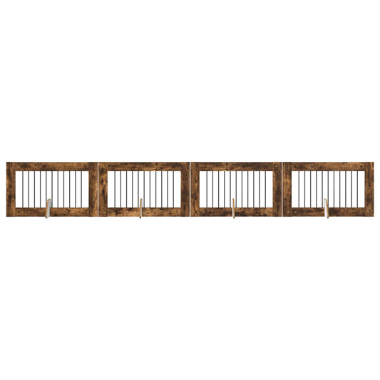 Foldable Dog Gate with Stands 4 pcs Smoked Oak 401 cm