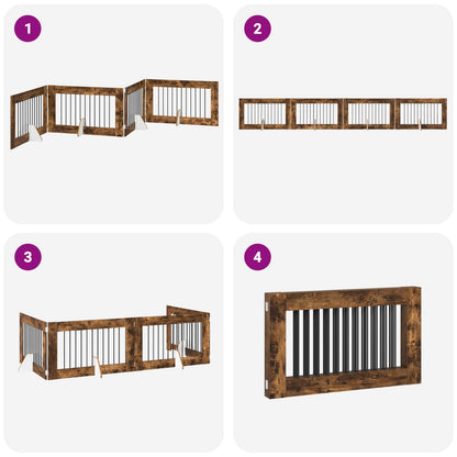 Foldable Dog Gate with Stands 4 pcs Smoked Oak 401 cm