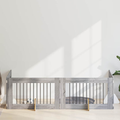 Dog Gate with Stands 4 pcs Grey Sonoma 100 x 60 cm