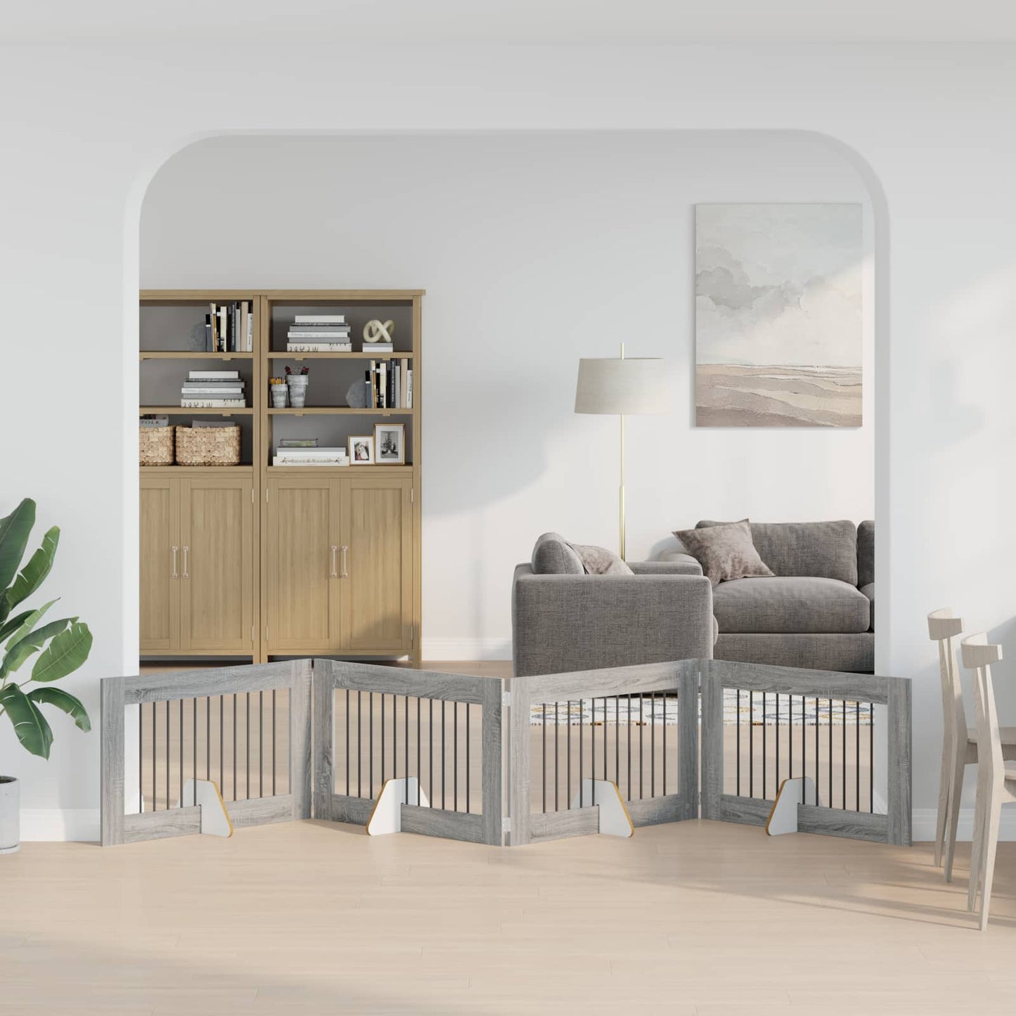 Dog Gate with Stands 4 pcs Grey Sonoma 100 x 60 cm