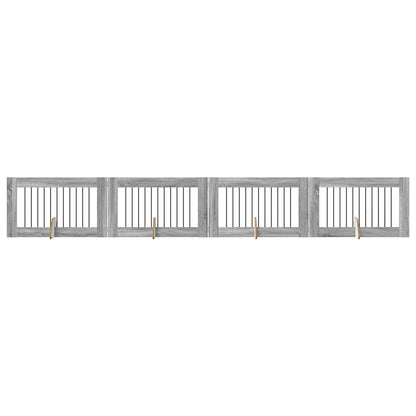Dog Gate with Stands 4 pcs Grey Sonoma 100 x 60 cm