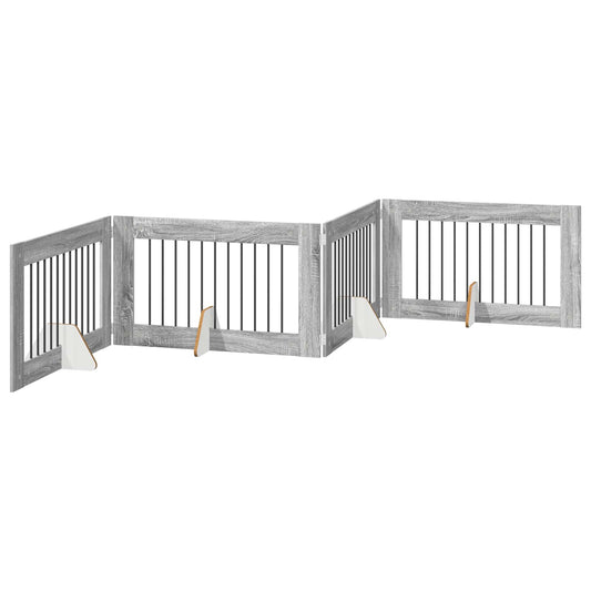 Foldable Dog Gate with Stands 4 pcs Grey Sonoma 401 cm