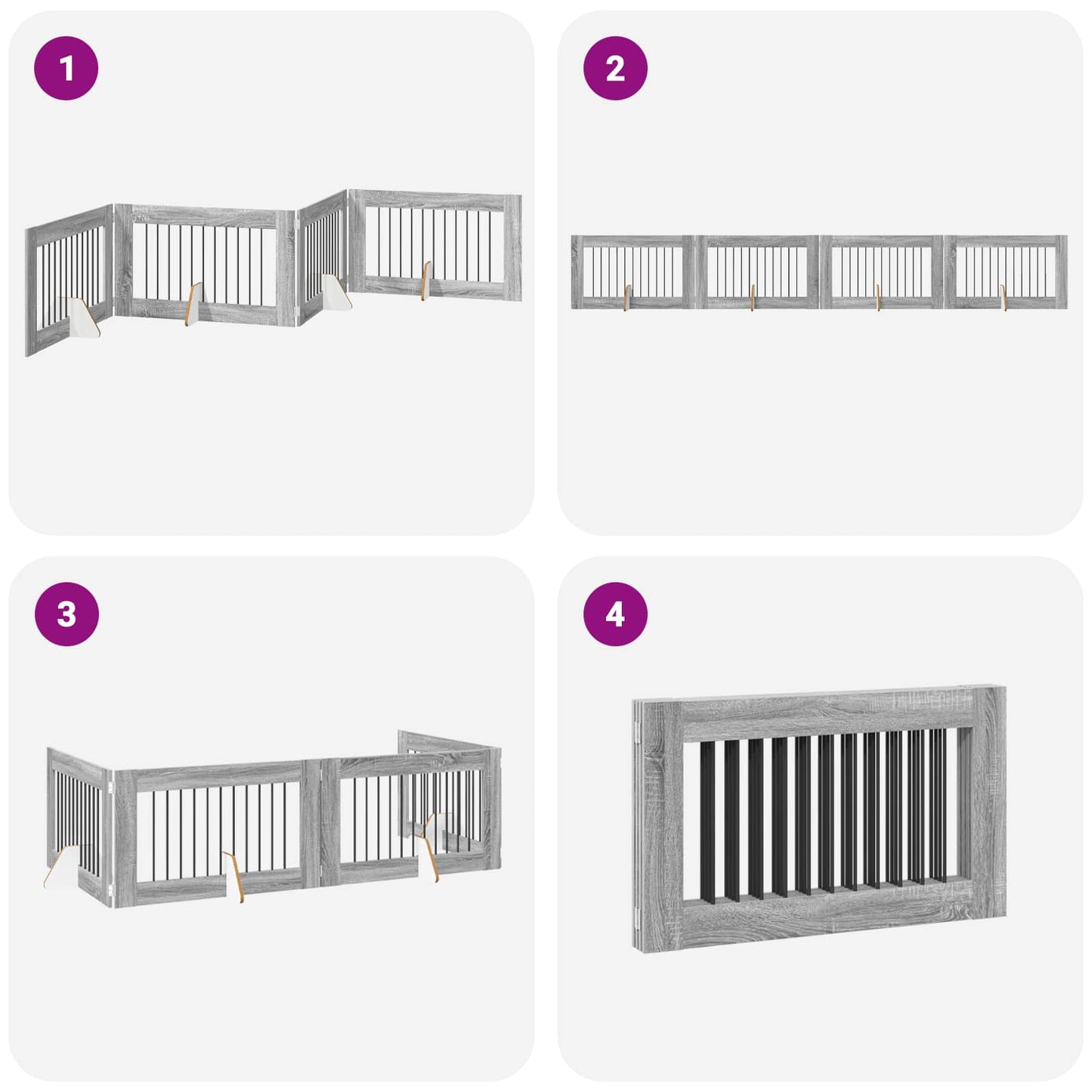 Foldable Dog Gate with Stands 4 pcs Grey Sonoma 401 cm