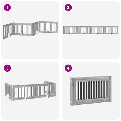 Foldable Dog Gate with Stands 4 pcs Grey Sonoma 401 cm