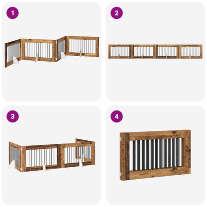 Foldable Dog Gate with Stands 4 pcs Old Wood 401 cm