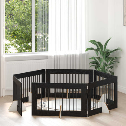Dog Gate with Stands 6 pcs Black Oak 100 x 60 cm