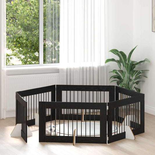 Foldable Dog Gate with Stands 6 pcs Black Oak 602 cm