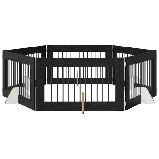 Foldable Dog Gate with Stands 6 pcs Black Oak 602 cm
