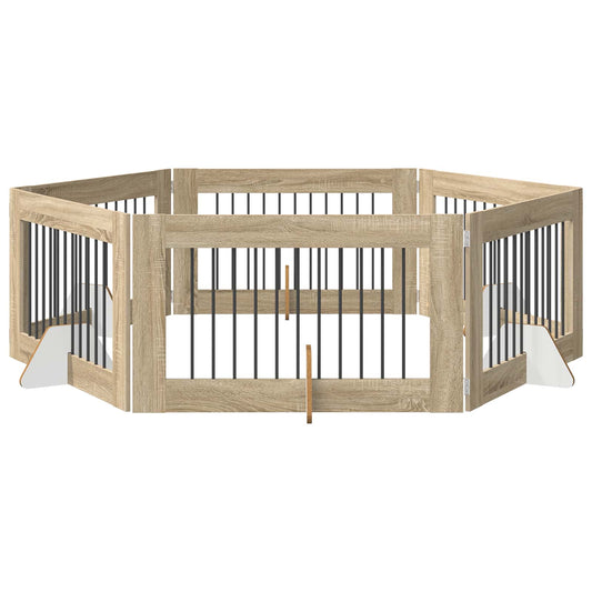 Foldable Dog Gate with Stands 6 pcs Sonoma Oak 602 cm